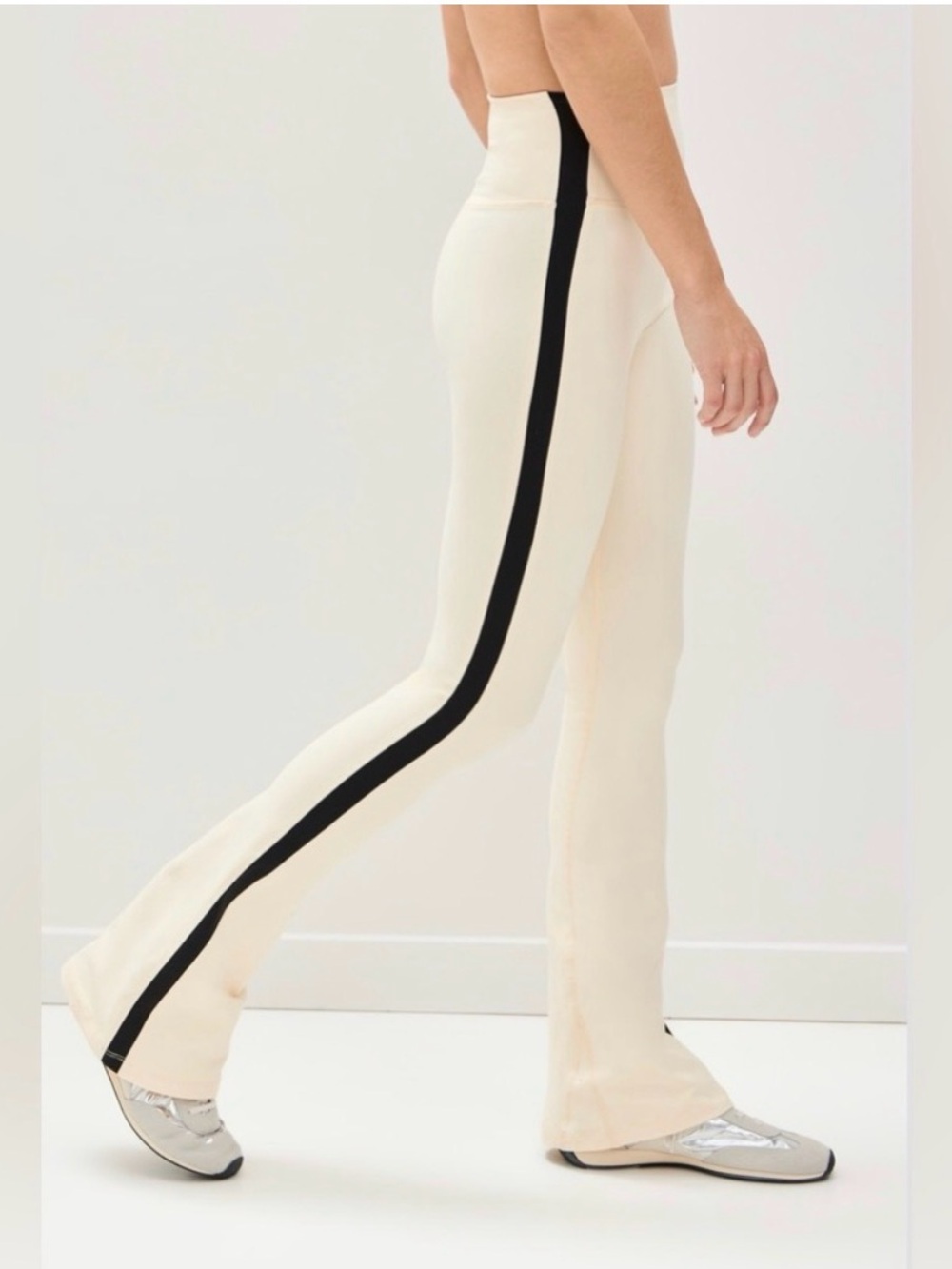 Splits59 Cream Raquel Flared Leggings with Black Side Stripe